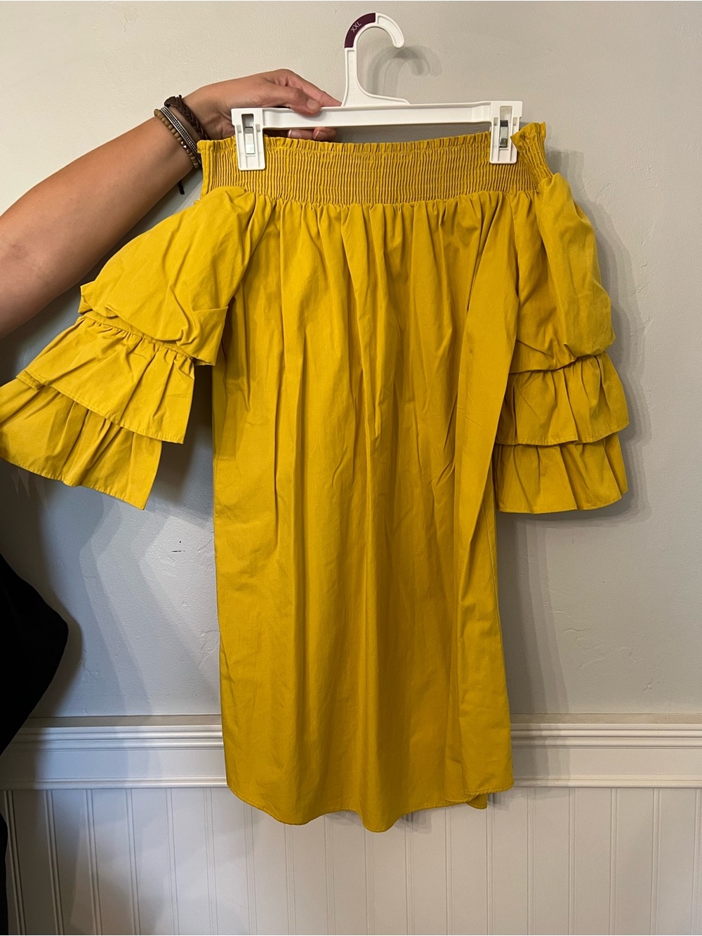 Yellow Off-Shoulder Ruffle Sleeve Shirt